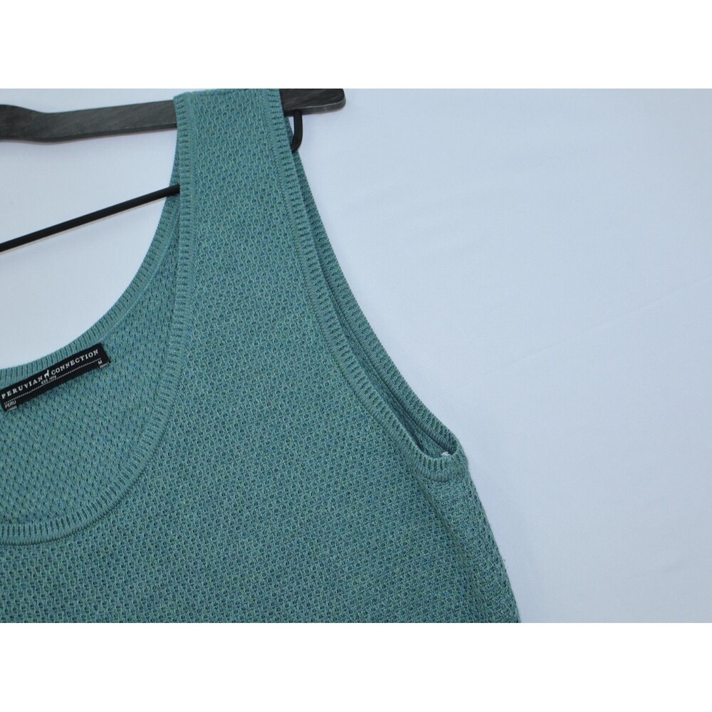 Peruvian Connection Teal Knit Sleeveless Sweater Dress Textured midi A line sz M - Picture 5 of 8